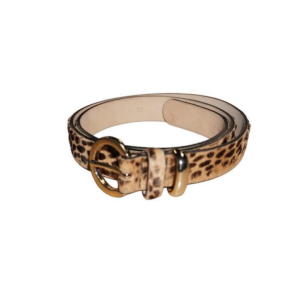 Streets Ahead Leopard Print Haircalf Leather Belt Gold Buckle Women’s Size M